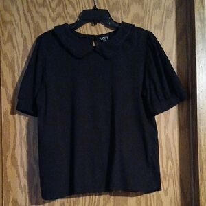 LOFT Black Collared Blouse With Keyhole Back